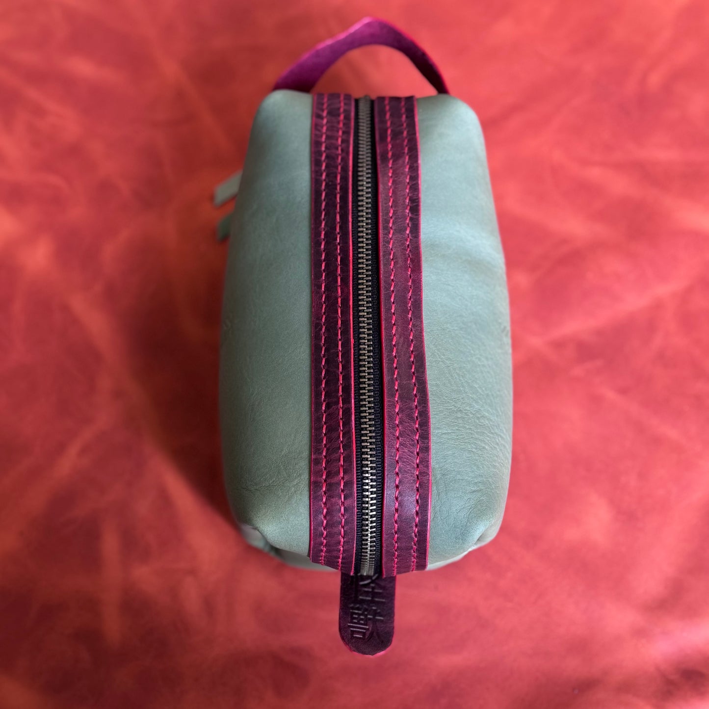 Kaiju Cut and Sew Olive Horween Leather Dopp Kit with Japanese Fabric liner | Handmade in Austin, Texas
