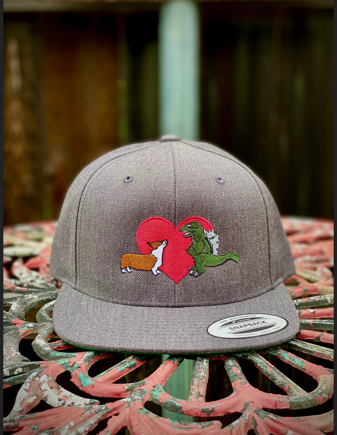 Kaiju Cut and Sew Kaiju Corgi Love Premium Heather Snapback Cap | Made in Austin, TX