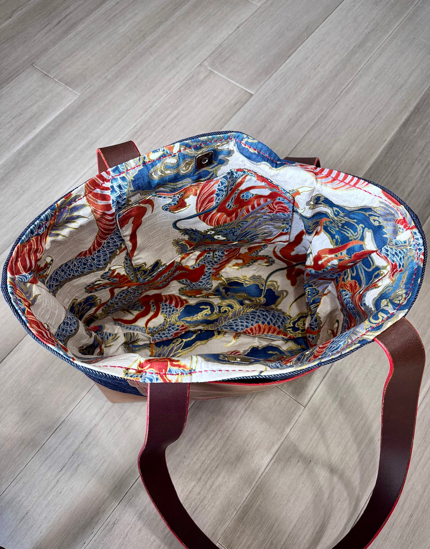 Kaiju Cut and Sew Large Tote Bag | Japanese Kimono Fabric Interior | Handmade in Austin, Texas
