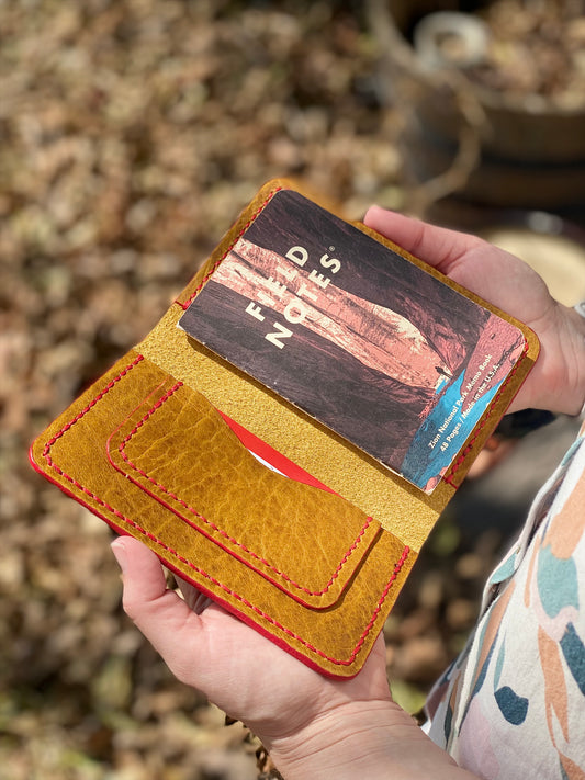 Kaiju Cut and Sew Field Notes/Passport Cover with Credit Card Pocket | Yellow Bison Leather | Handmade in Austin, Texas