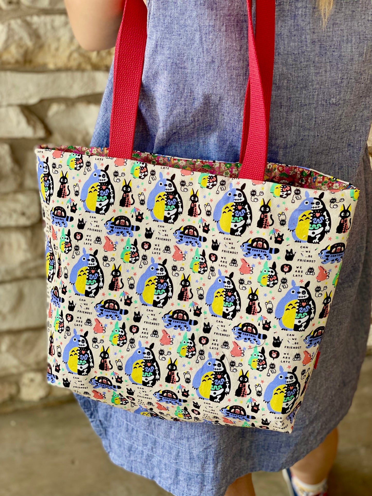 Kaiju Cut and Sew X-Ray Large Cloth Tote Bag with Interior Snap Pocket | Handmade in Austin Texas
