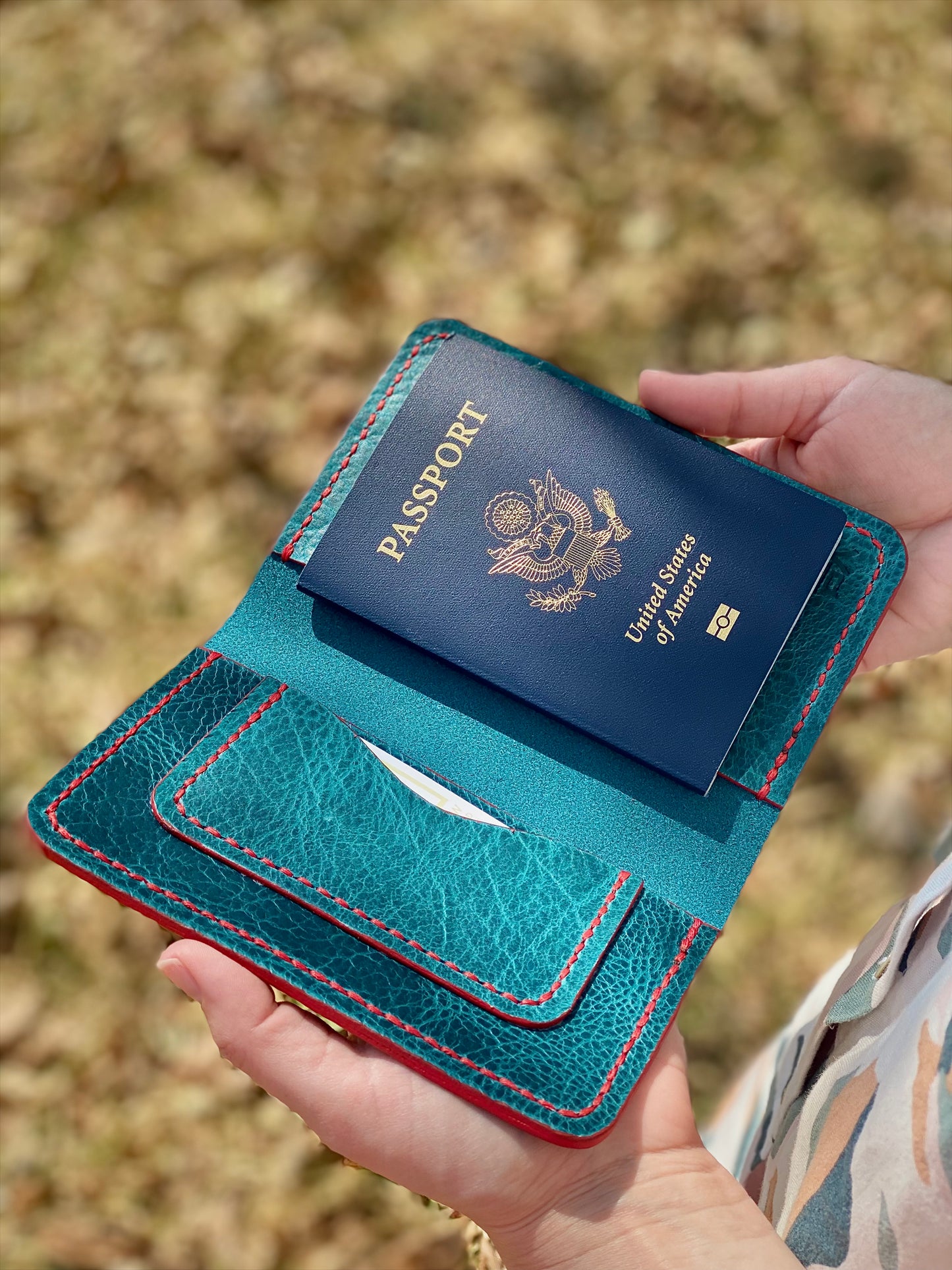 Kaiju Cut and Sew Field Notes/Passport Cover with Credit Card Pocket | Blue Bison Leather | Handmade in Austin, Texas