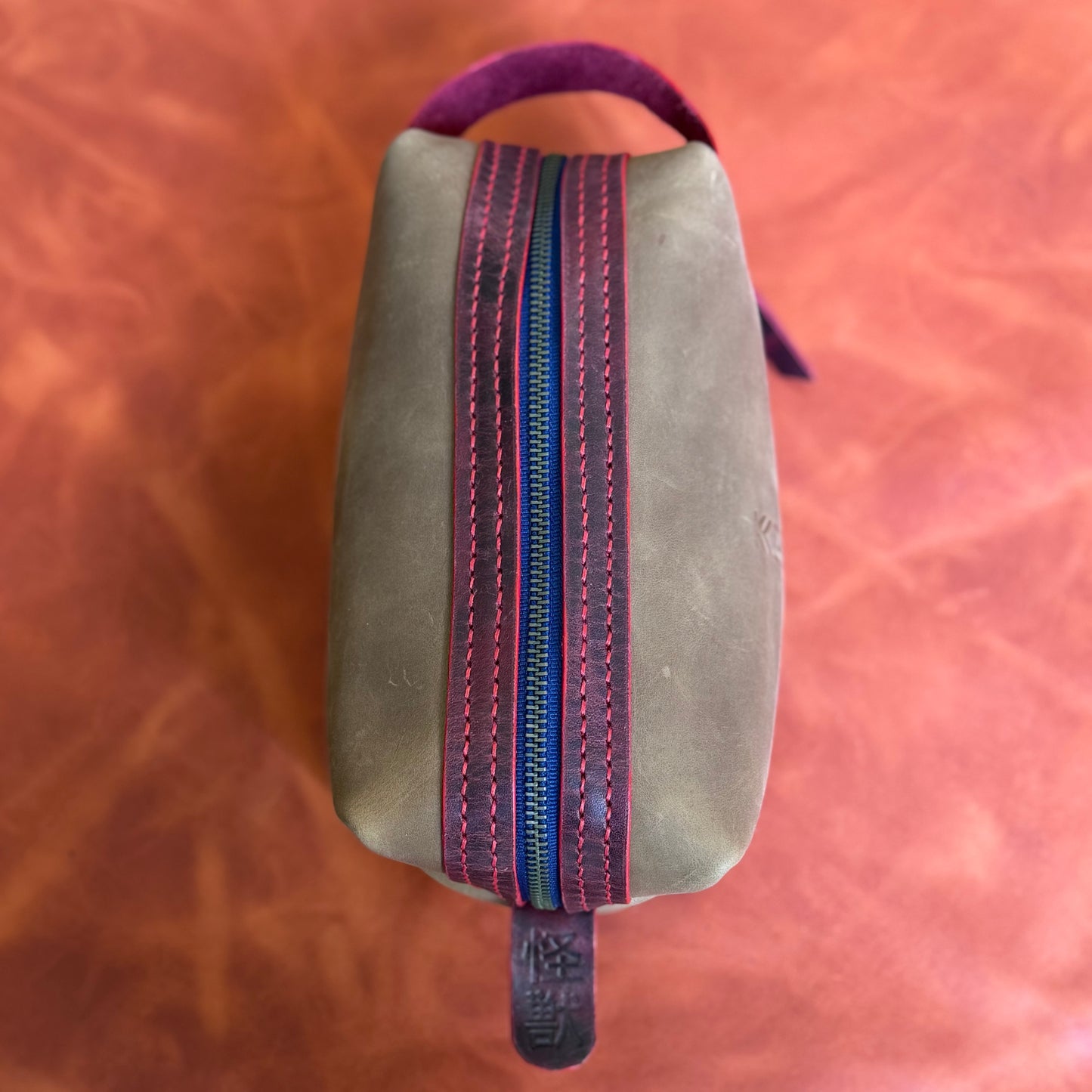 Kaiju Cut and Sew Light Brown Horween Leather Dopp Kit with Japanese Fabric liner | Handmade in Austin, Texas
