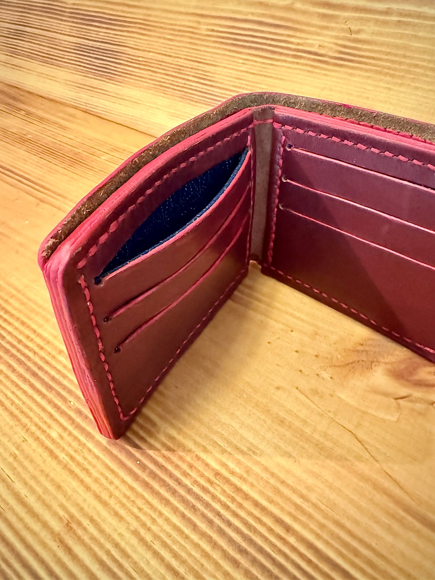 Kaiju Cut and Sew Orange Bison Leather BillFold Wallet | Handmade in Austin, TX