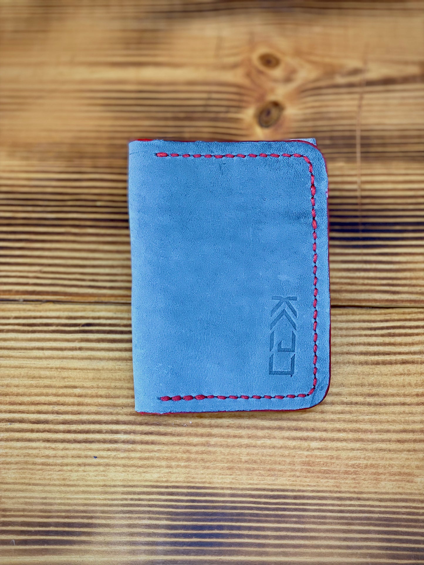 Kaiju Cut and Sew Gray Horween Leather Bi-Fold Vertical Wallet with Money Clip | Handmade in Austin, TX