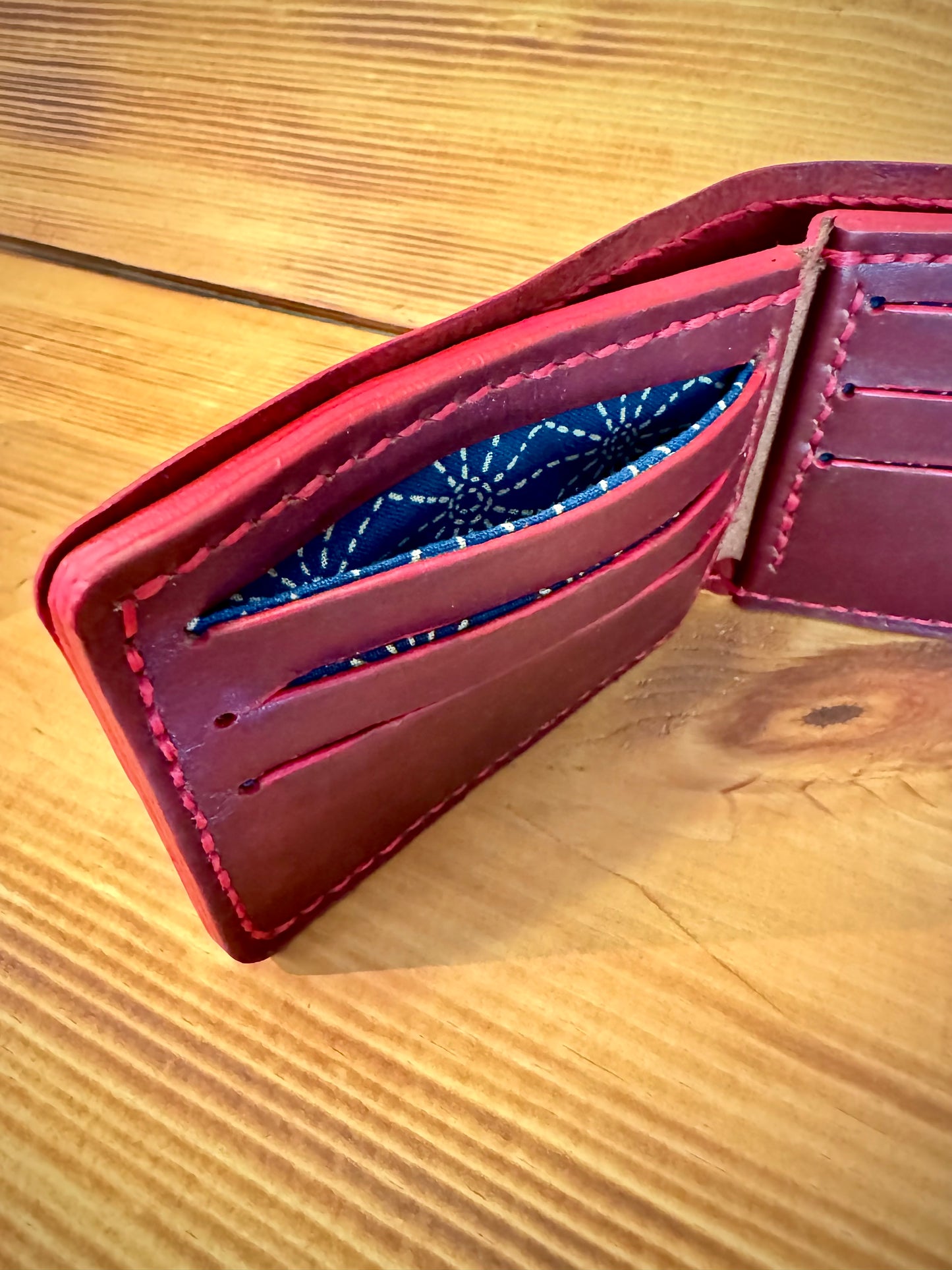 Kaiju Cut and Sew Fire Red Horween Leather BillFold Wallet | Handmade in Austin, TX