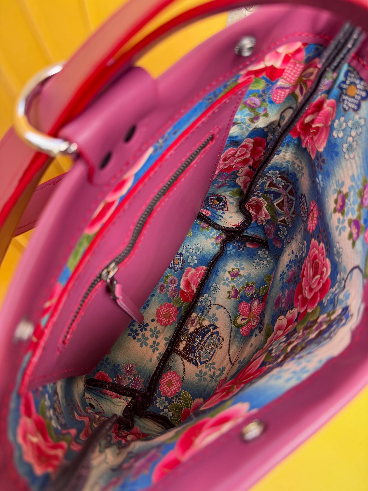 Kaiju Cut and Sew Backpack | Raspberry Horween Leather & Japanese Fabric Interior | Handmade in Austin, Texas