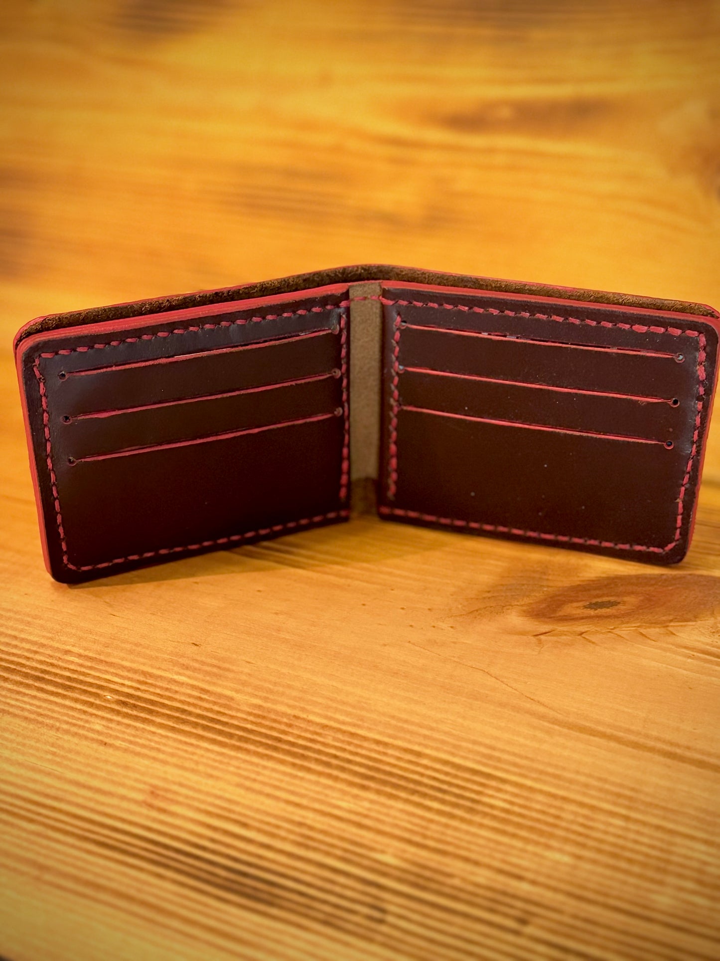 Kaiju Cut and Sew Red Brown Horween Leather BillFold Wallet | Handmade in Austin, TX