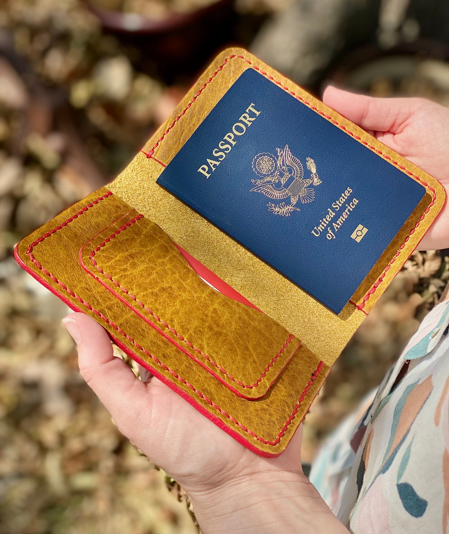 Kaiju Cut and Sew Field Notes/Passport Cover with Credit Card Pocket | Yellow Bison Leather | Handmade in Austin, Texas