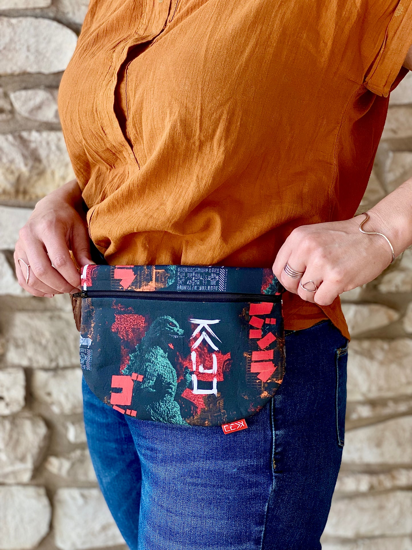 Kaiju Cut and Sew Gojira Fanny Pack with built in 6 card slot wallet