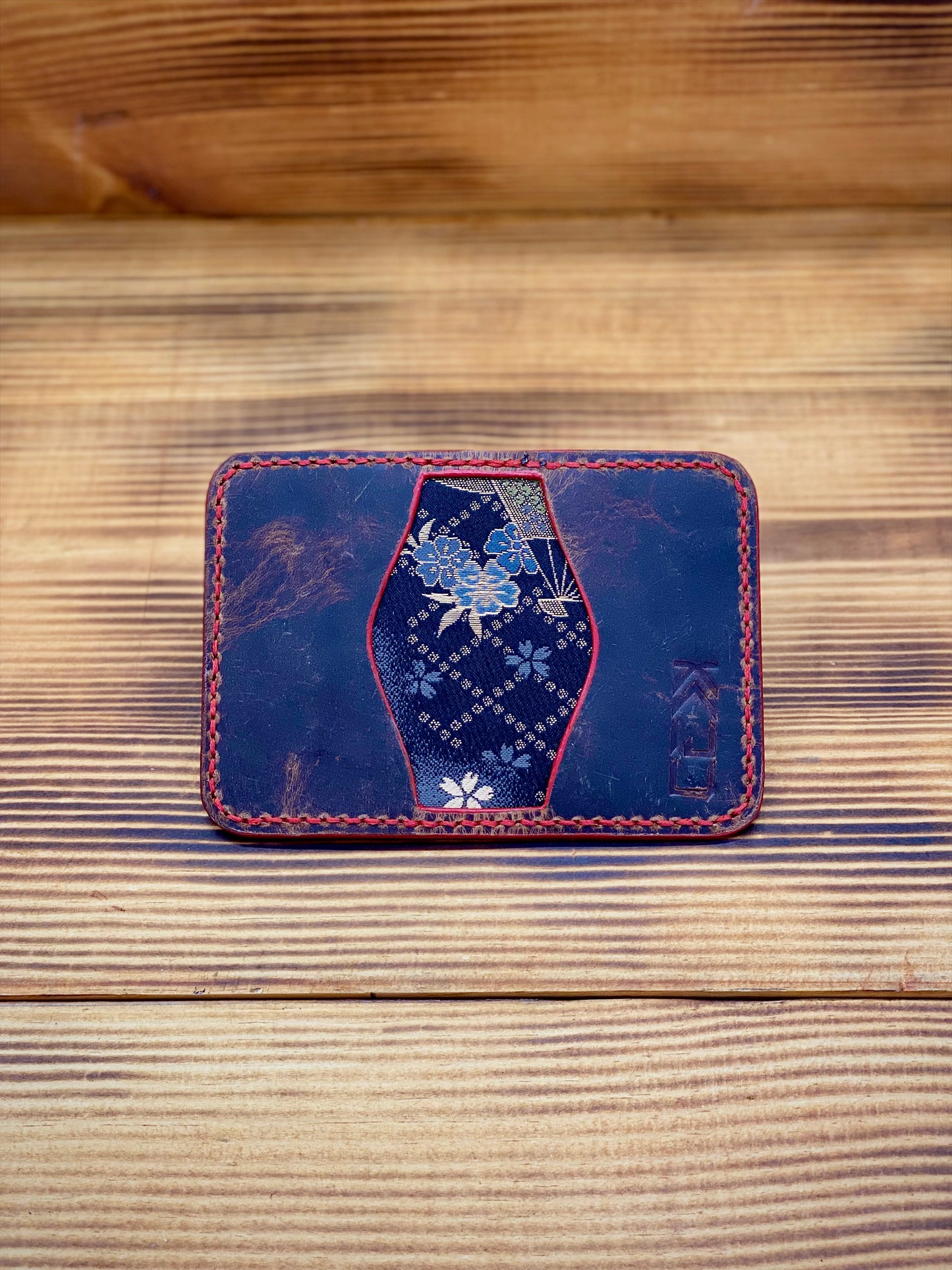 Kaiju Cut and Sew Black and Gold Kimono 3 Pocket Bifold Minimalist Wallet | Horween Leather | Handmade in Austin, TX