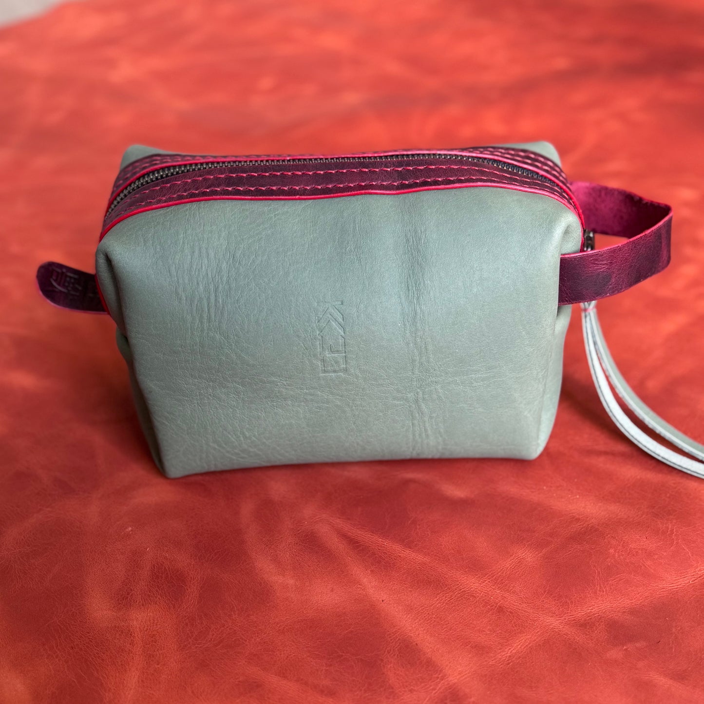 Kaiju Cut and Sew Olive Horween Leather Dopp Kit with Japanese Fabric liner | Handmade in Austin, Texas
