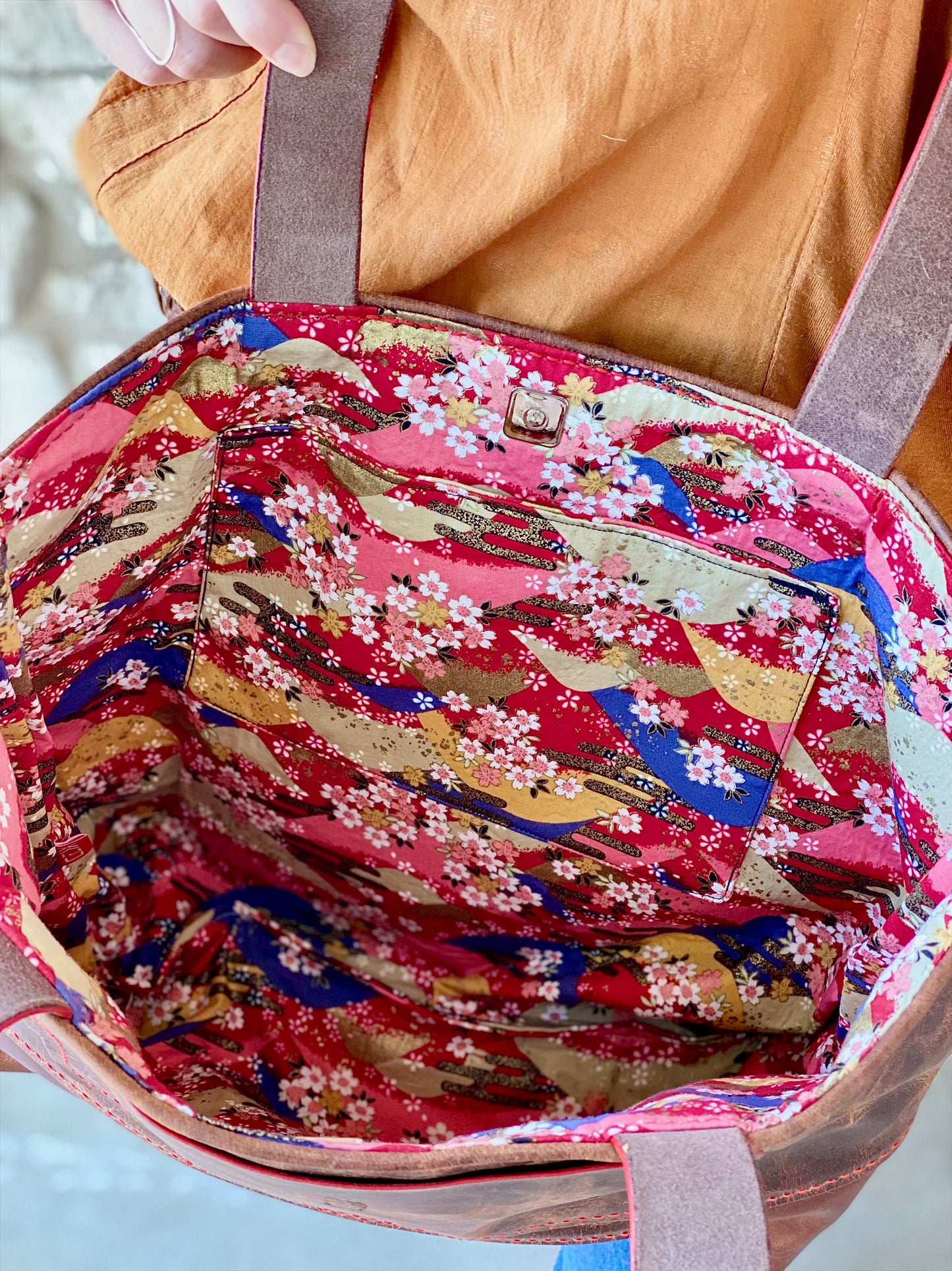 Kaiju Cut and Sew Large Tote Bag | Floral Japanese Fabric Interior | Handmade in Austin, Texas