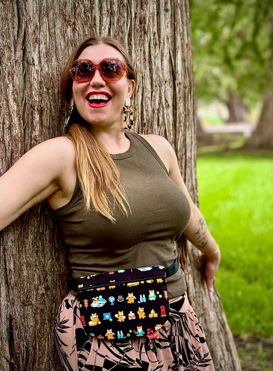 Kaiju Cut and Sew Shiba Onsen Fanny Pack with built in 6 card slot wallet