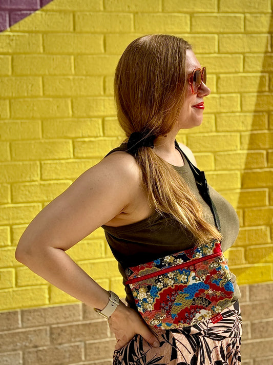 Kaiju Cut and Sew Floral Fanny Pack with built in 6 card slot wallet