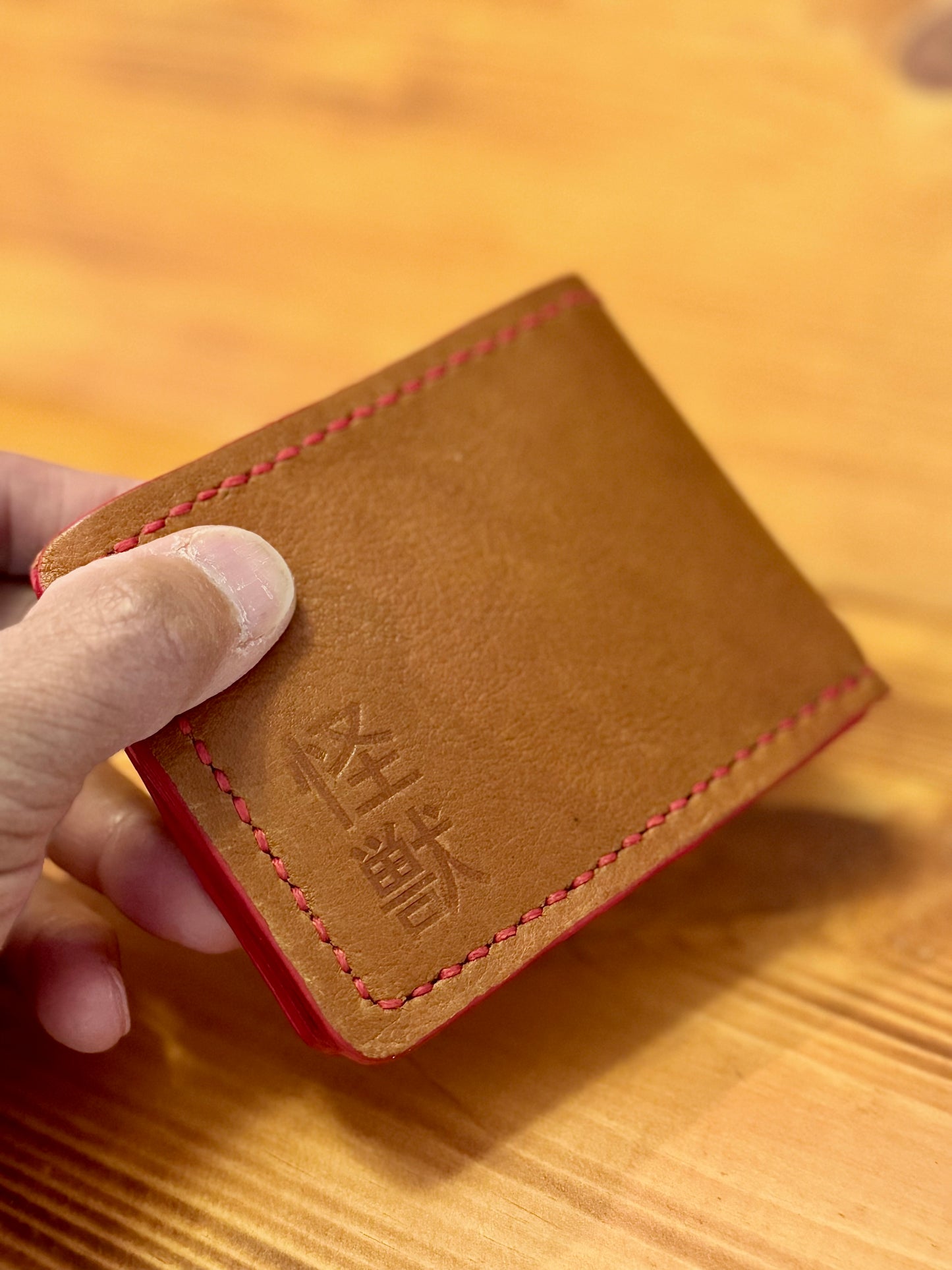 Kaiju Cut and Sew Orange Bison Leather BillFold Wallet | Handmade in Austin, TX