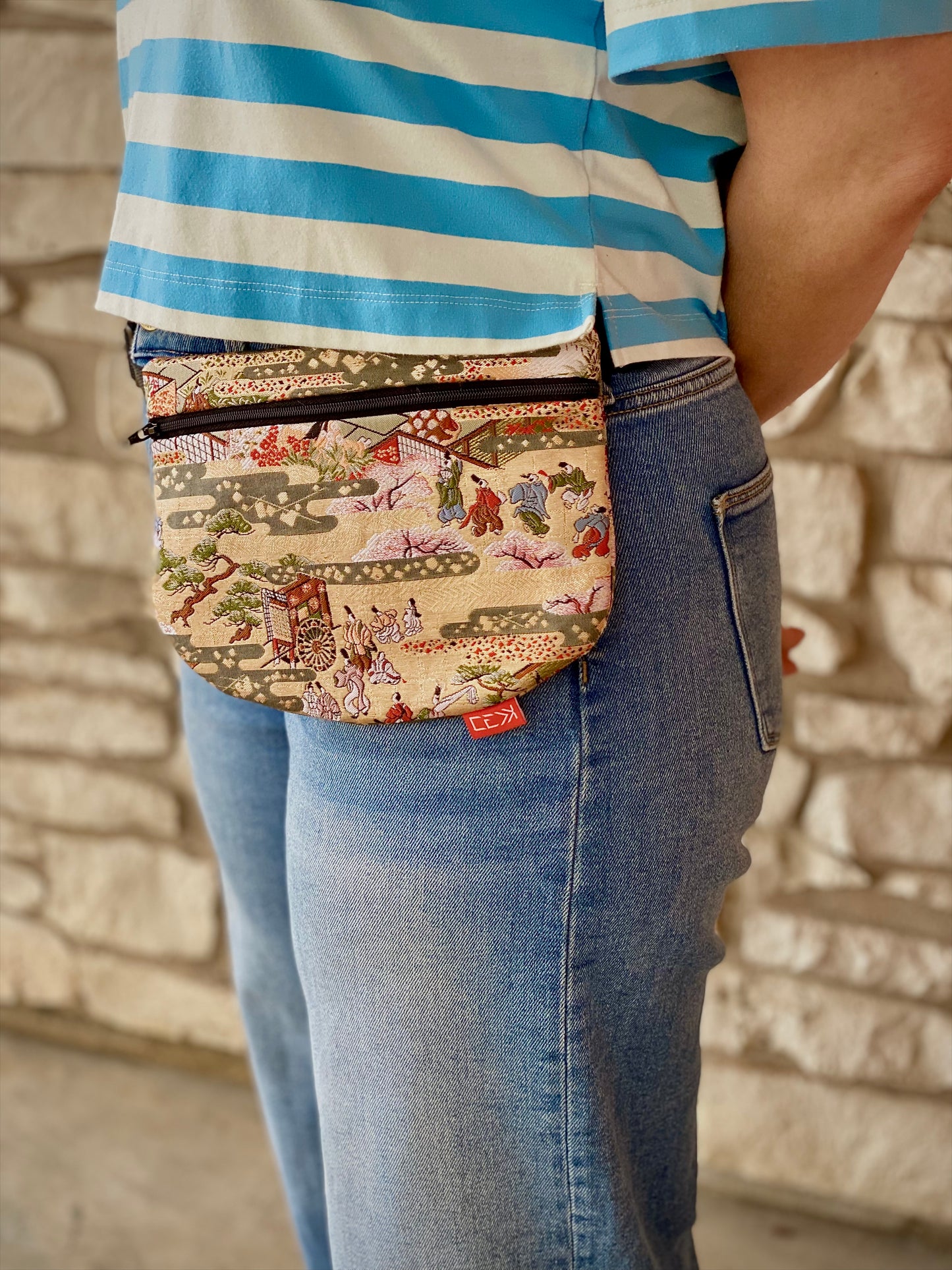Kaiju Cut and Sew Golden Kimono Fanny Pack with built in 6 card slot wallet