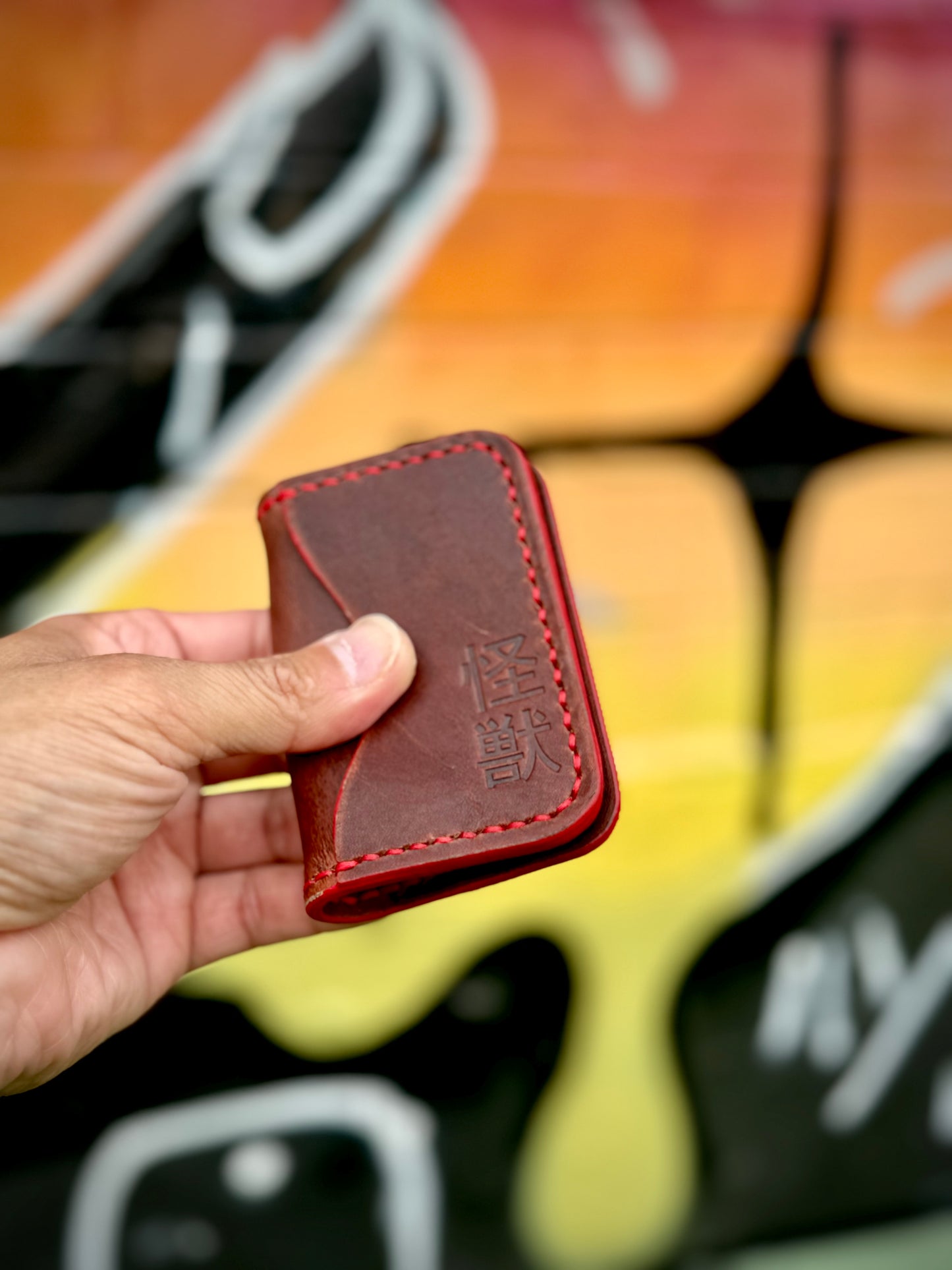 Kaiju Cut and Sew | Corgis & Boba |3 Pocket Bifold Minimalist Wallet | Brown Horween Leather | Handmade in Austin, TX