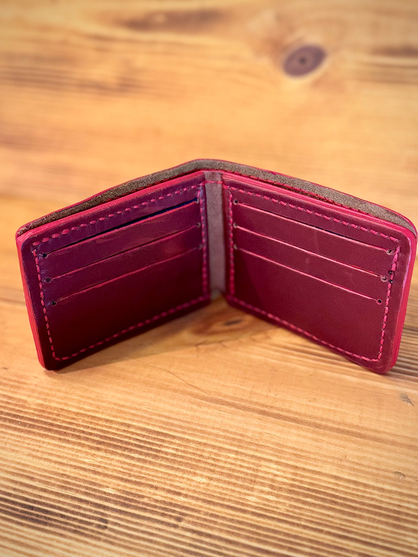 Kaiju Cut and Sew Orange Bison Leather BillFold Wallet | Handmade in Austin, TX