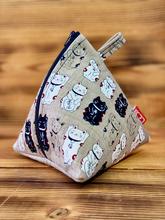 Kaiju Cut and Sew Khaki Maneki Neko Dicebag | Handmade in Austin, Texas