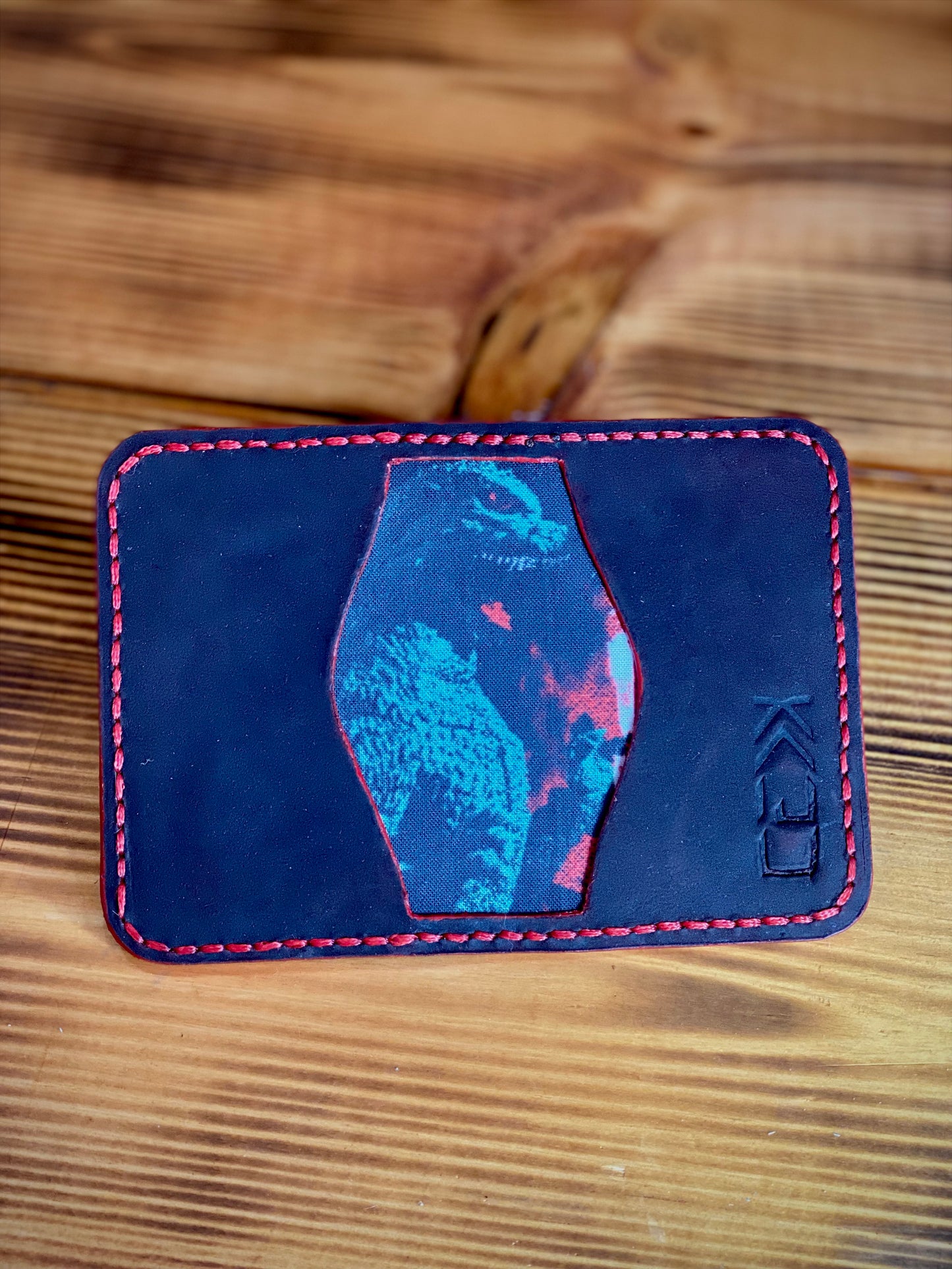 Kaiju Cut and Sew Gojira 3 Pocket Bifold Minimalist Wallet | Black Horween Leather | Handmade in Austin, TX