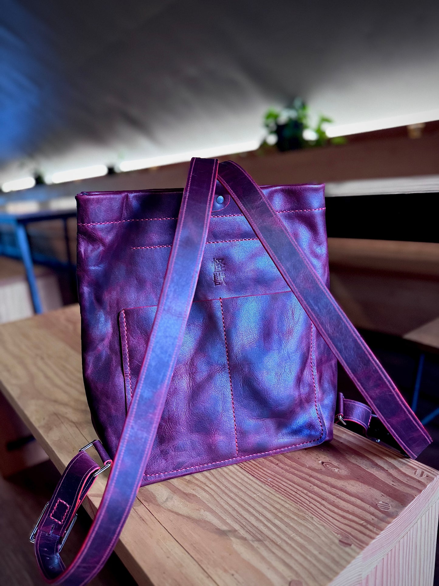 Kaiju Cut and Sew Leather Backpack | Fire Red Horween Leather & Japanese Fabric Interior | Handmade in Austin, Texas