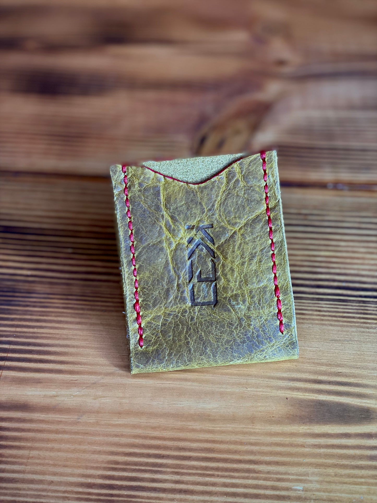 Kaiju Cut and Sew Minimalist Single Pocket Card Holder | Yellow Bison Leather | Handmade in Austin, Texas