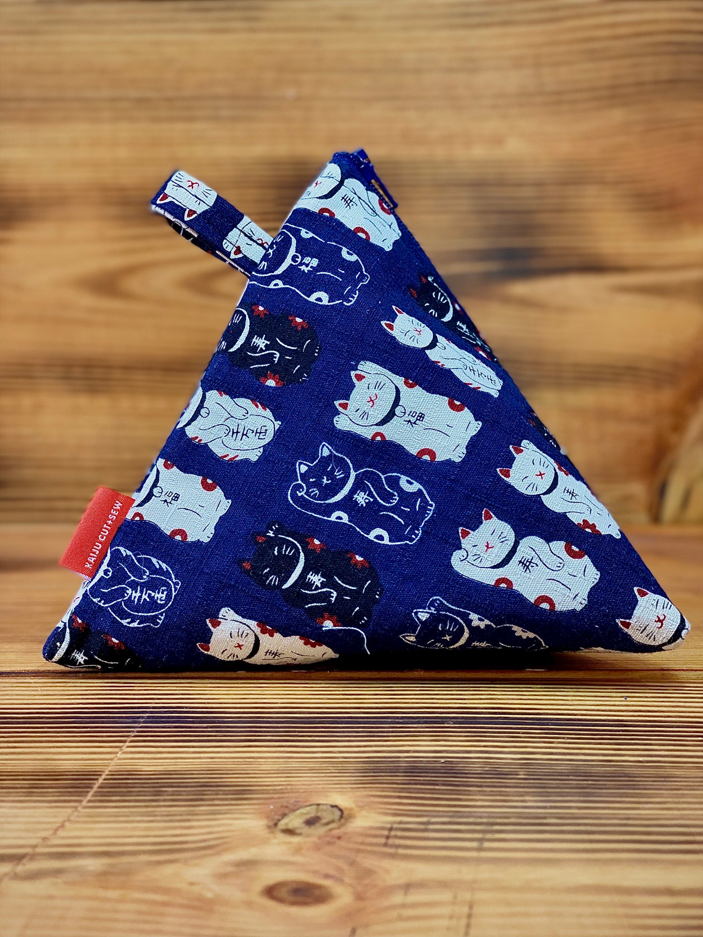Kaiju Cut and Sew Blue Maneki Neko Dicebag | Handmade in Austin, Texas
