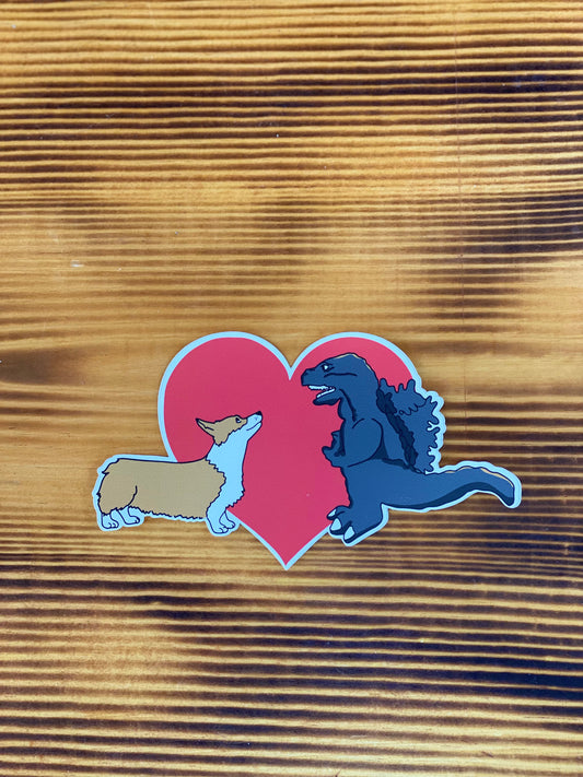 Kaiju Corgi/Goji Love | Vinyl Sticker | Made in Austin, Texas