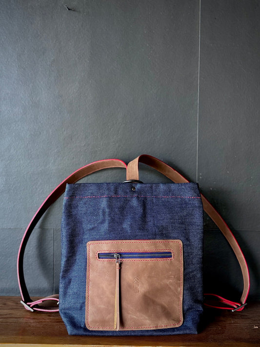 Kaiju Cut and Sew Backpack | Japanese Denim & Japanese Fabric Interior | Handmade in Austin, Texas