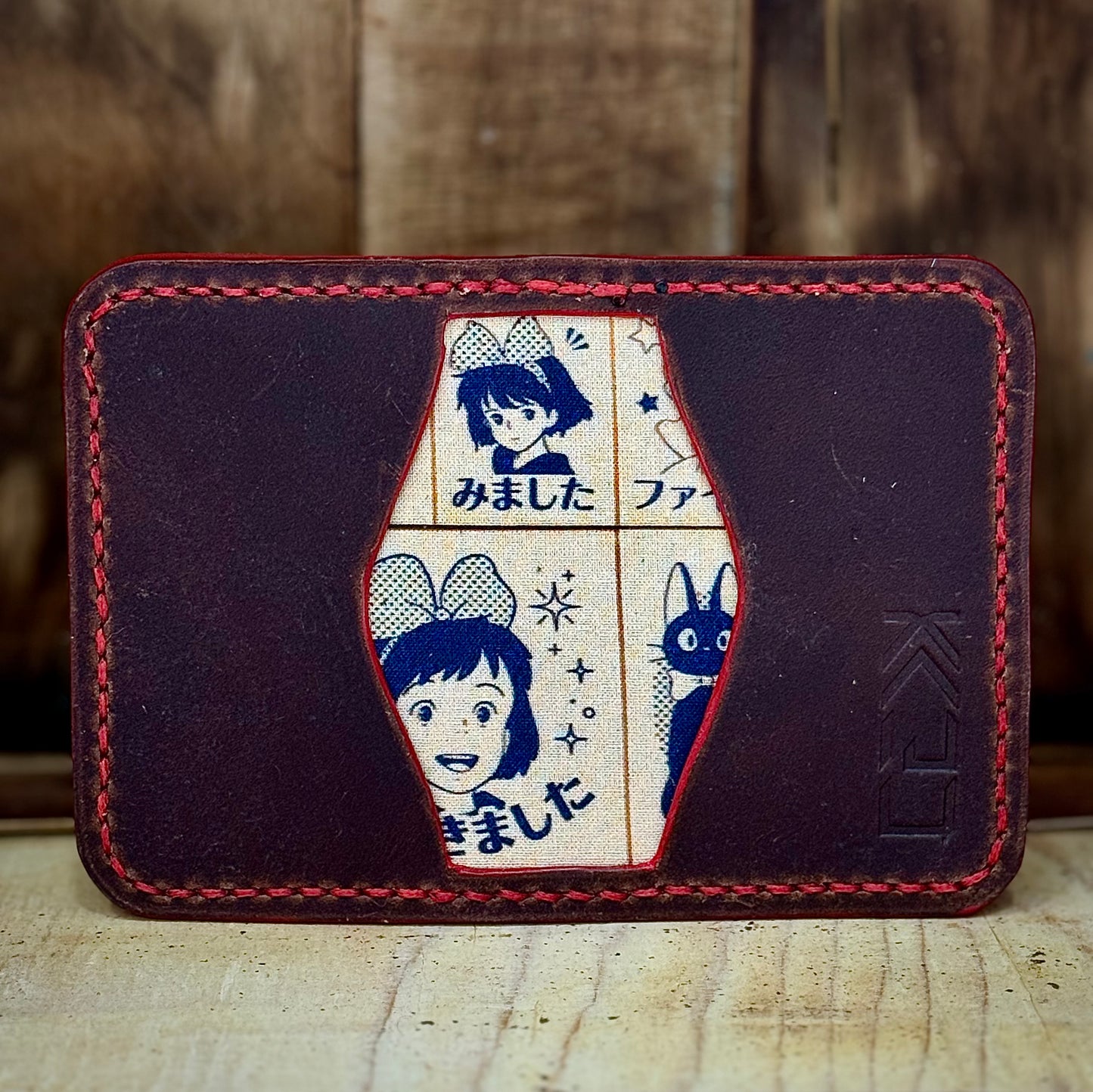 Kaiju Cut and Sew DS Anime |3 Pocket Bifold Minimalist Wallet | Red Bison Leather | Handmade in Austin, TX