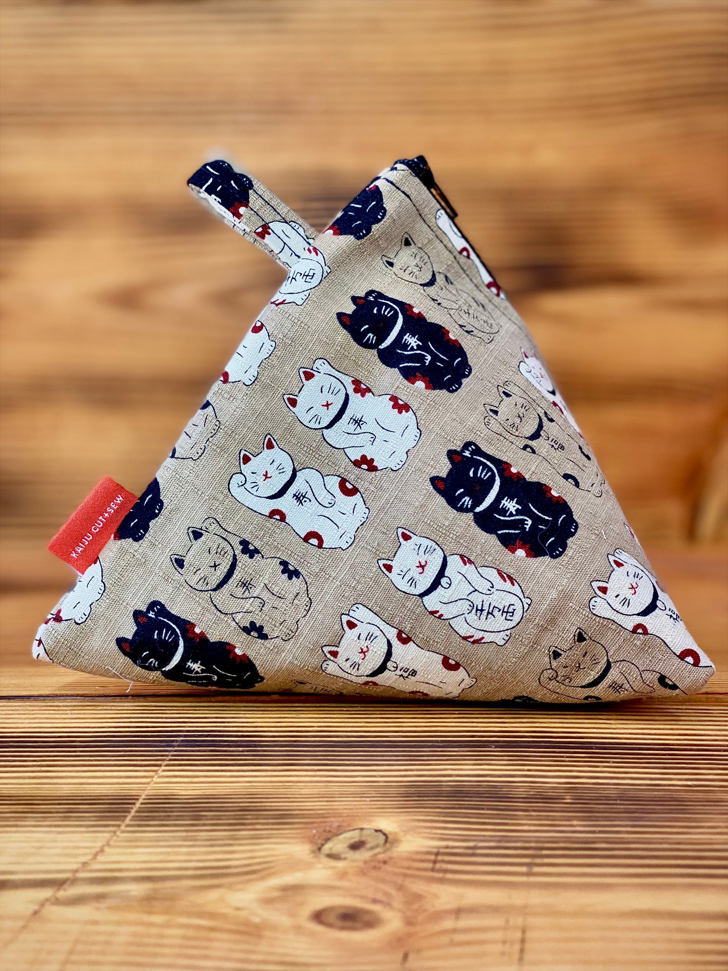 Kaiju Cut and Sew Khaki Maneki Neko Dicebag | Handmade in Austin, Texas