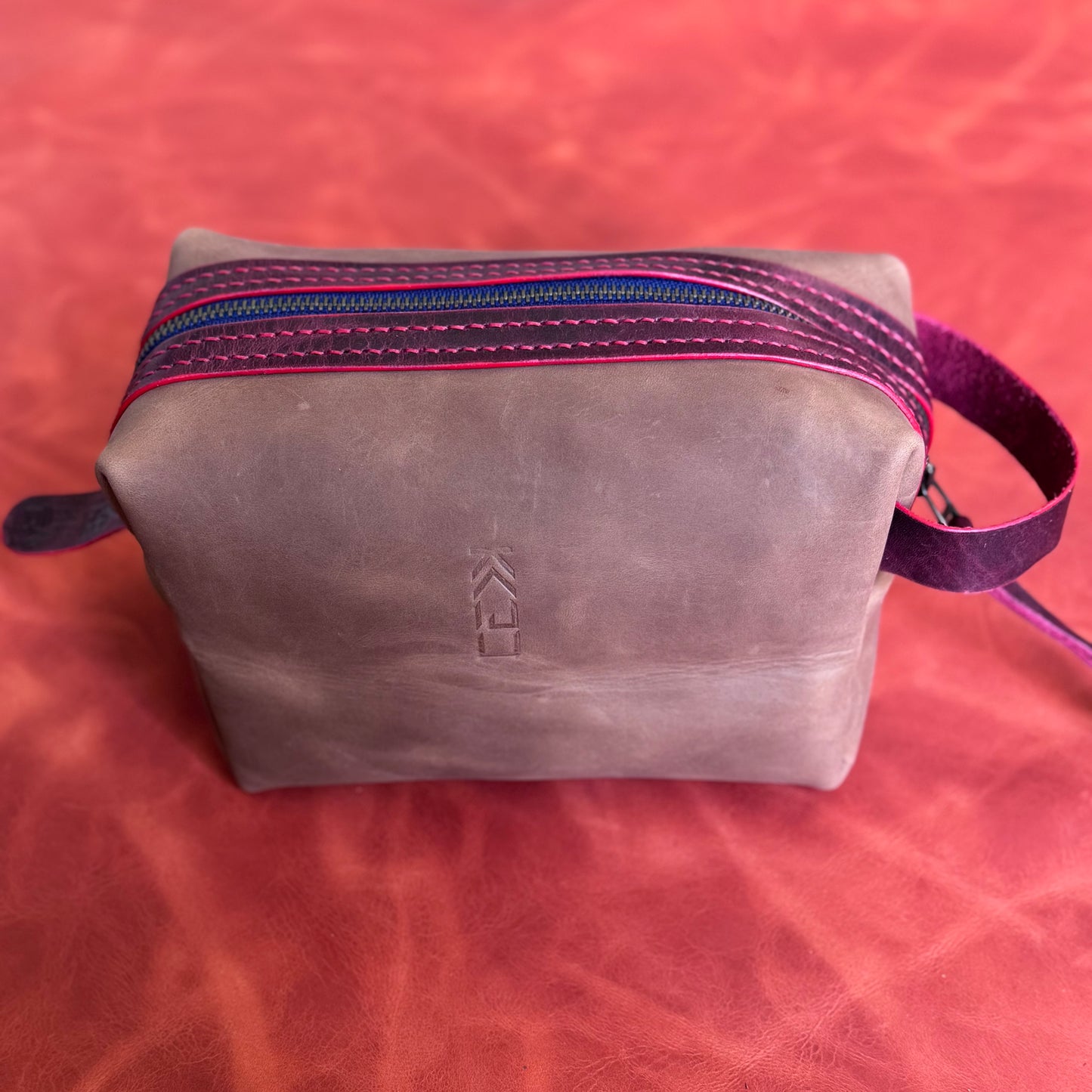 Kaiju Cut and Sew Light Brown Horween Leather Dopp Kit with Japanese Fabric liner | Handmade in Austin, Texas