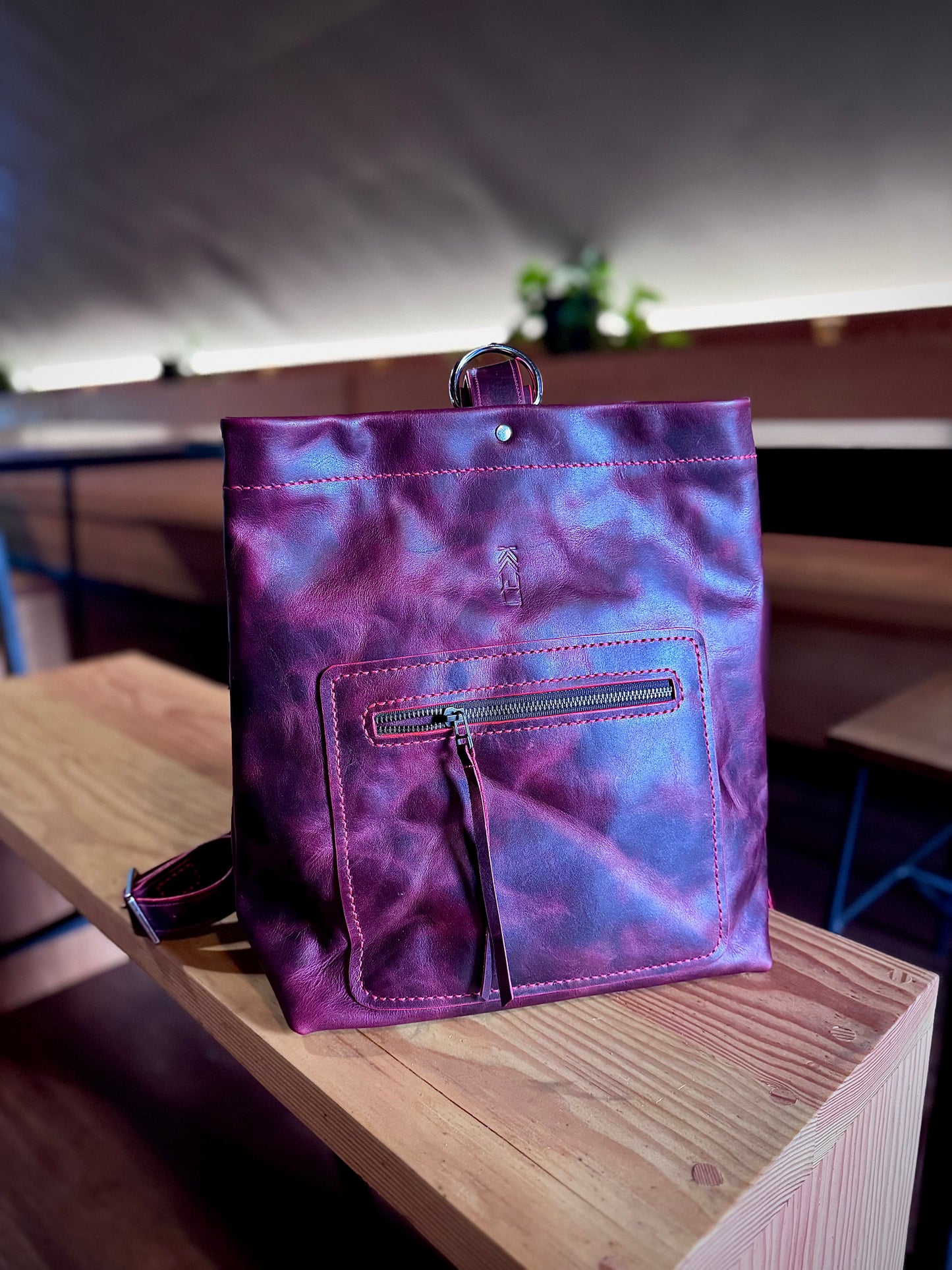 Kaiju Cut and Sew Leather Backpack | Fire Red Horween Leather & Japanese Fabric Interior | Handmade in Austin, Texas