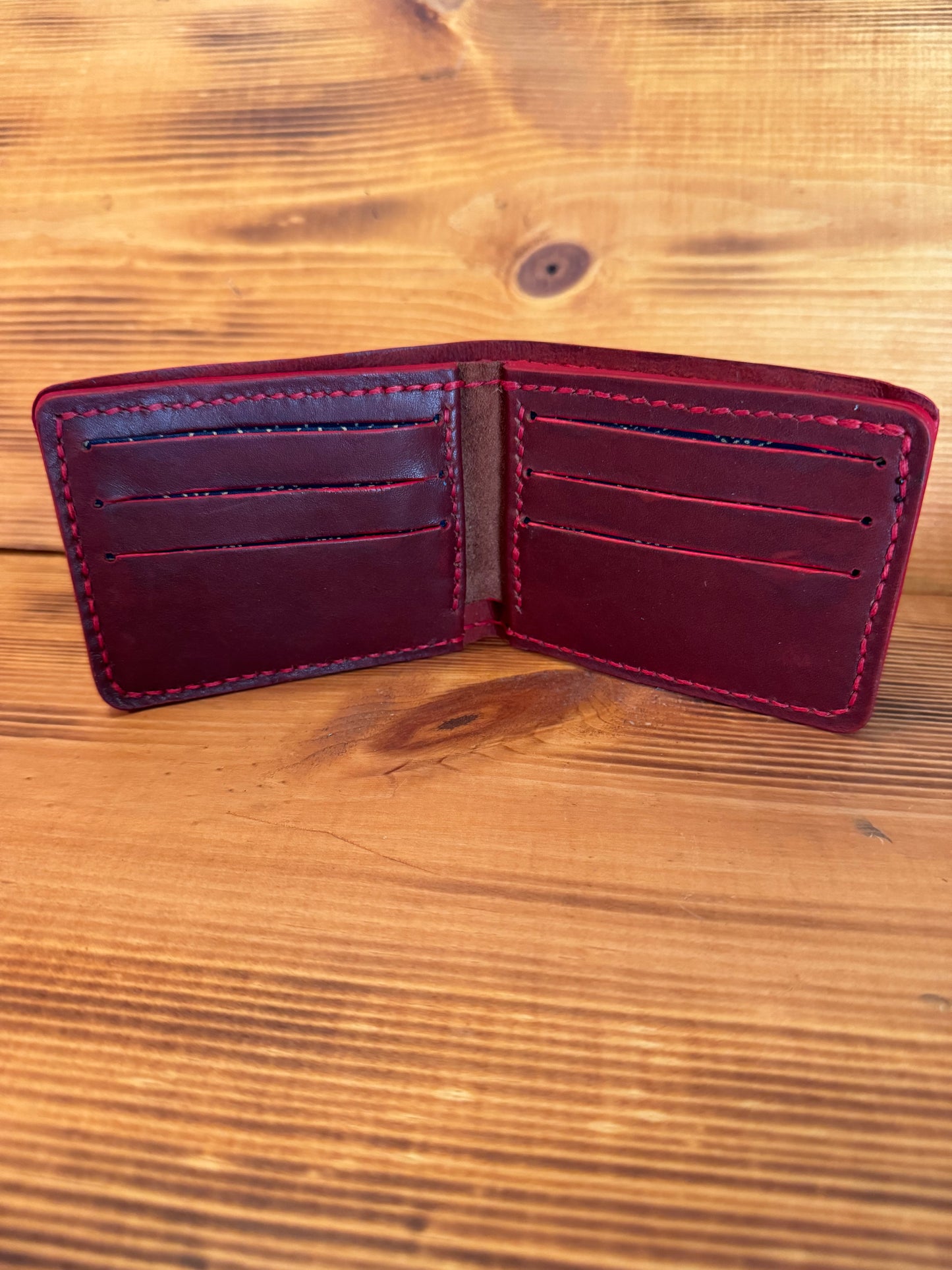 Kaiju Cut and Sew Fire Red Horween Leather BillFold Wallet | Handmade in Austin, TX