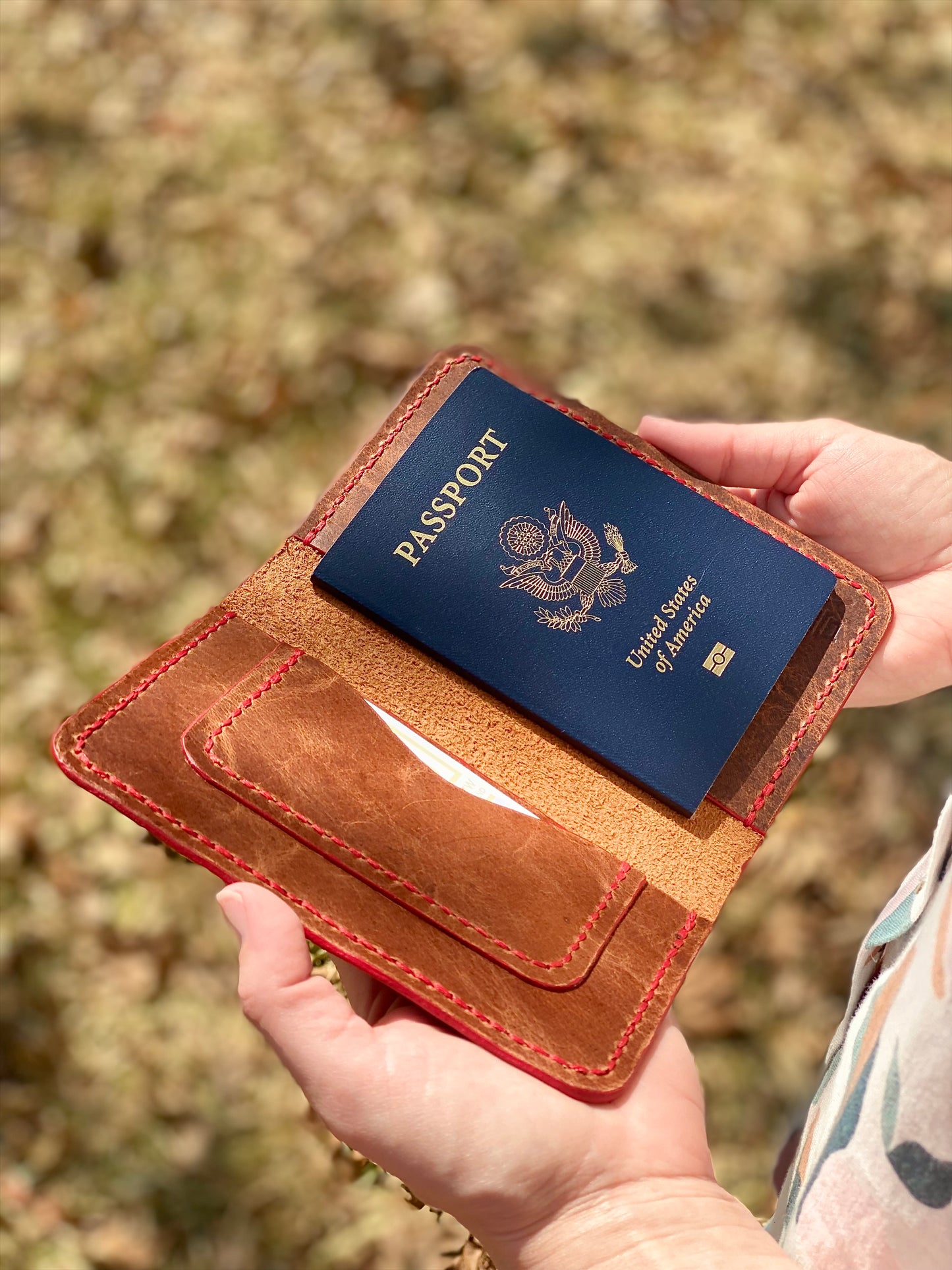 Kaiju Cut and Sew Field Notes/Passport Cover with Credit Card Pocket | Brown Horween Leather | Handmade in Austin, Texas
