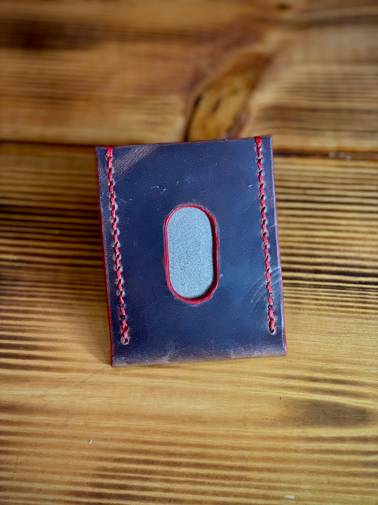 Kaiju Cut and Sew Minimalist Single Pocket Card Holder | Brown Horween Leather | Handmade in Austin, Texas