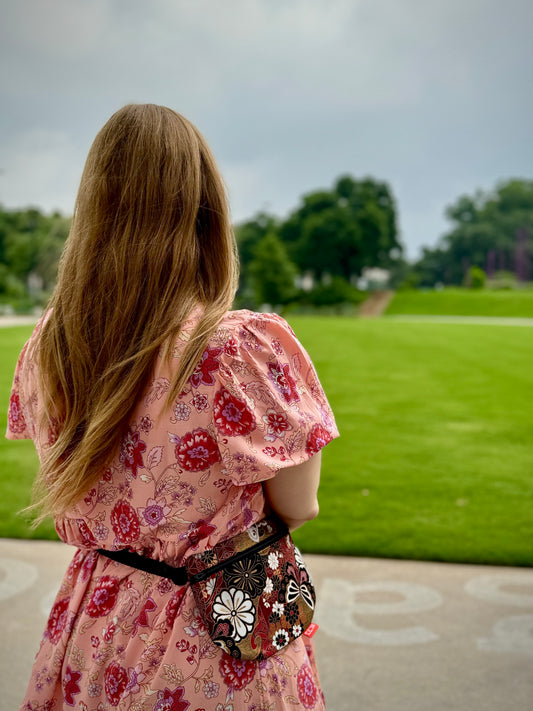 Kaiju Cut and Sew | Floral Butterflies Kimono Fabric Fanny Pack with built in 6 card slot wallet