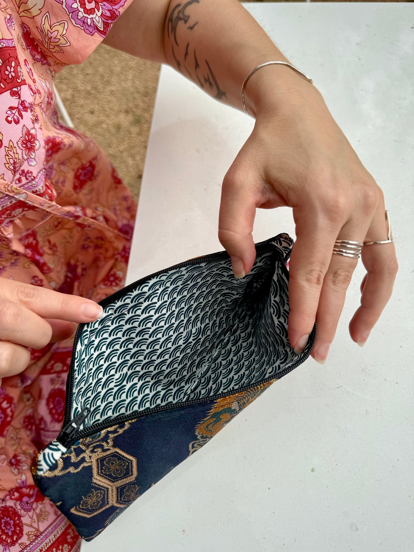 Kaiju Cut and Sew Dragon Kimono Fabric Pencil Pouch | Handmade in Austin, TX | Limited Edition