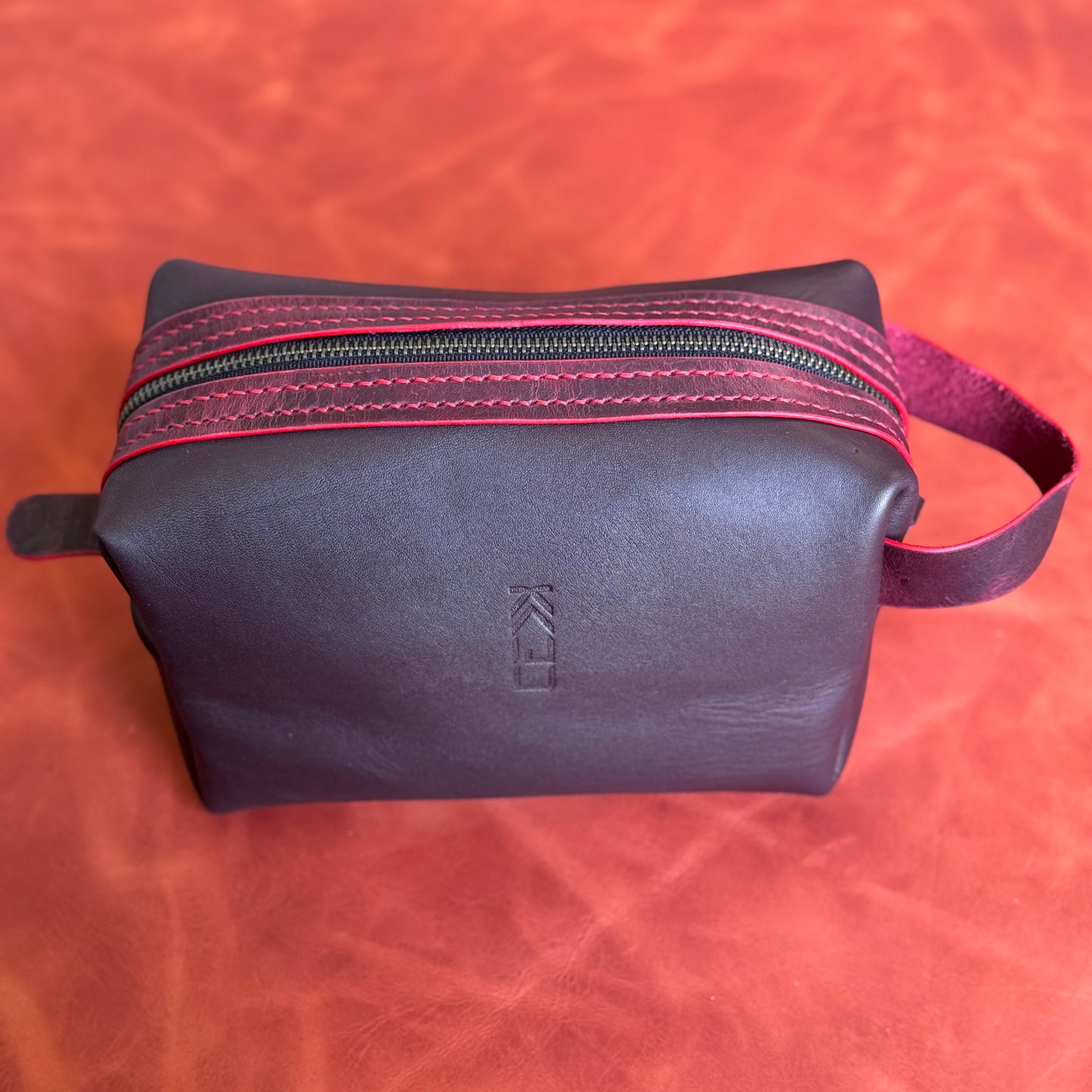 Kaiju Cut and Sew Chocolate Brown Horween Leather Dopp Kit with Japanese Fabric liner | Handmade in Austin, Texas