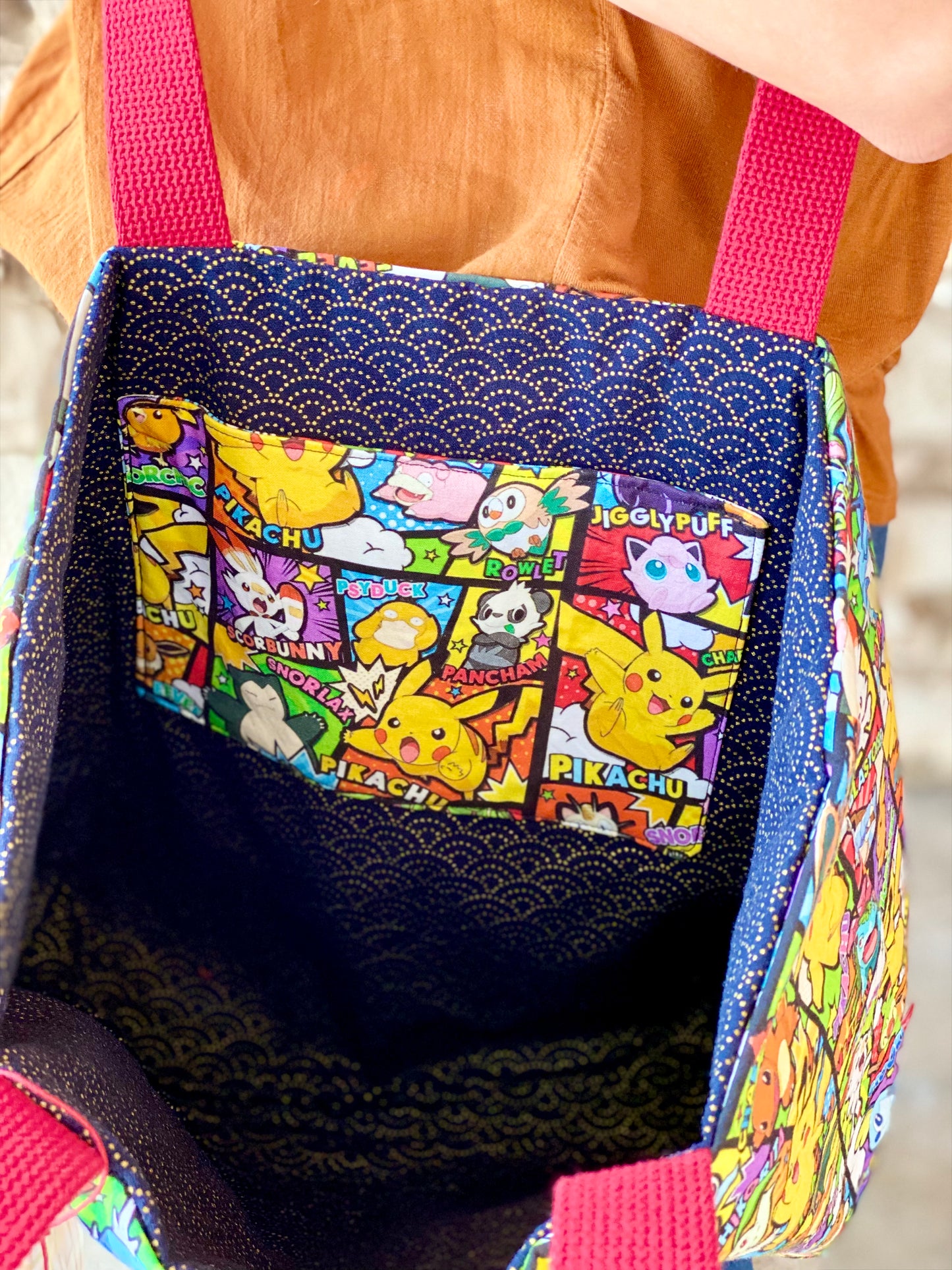 Kaiju Cut and Sew Pika! Large Cloth Tote Bag with Interior Snap Pocket | Handmade in Austin Texas