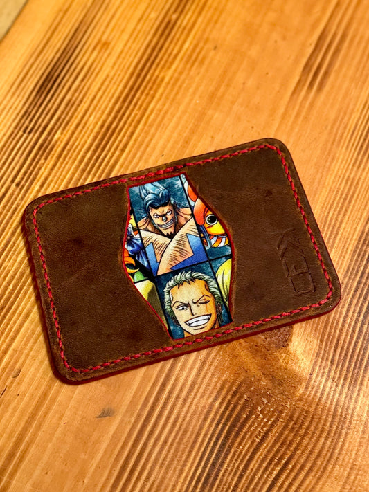 Kaiju Cut and Sew Anime Variant |3 Pocket Bifold Minimalist Wallet | Brown Horween Leather | Handmade in Austin, TX