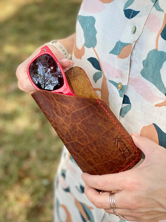 Kaiju Cut and Sew Brown Horween Premium Leather Sunglasses /Glasses Case | Handmade in Austin, Texas