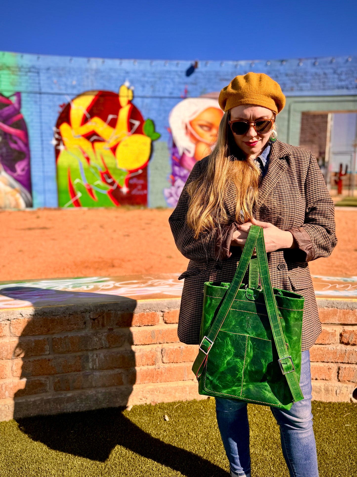 Kaiju Cut and Sew Backpack | Emerald Green Horween Leather & Japanese Fabric Interior | Handmade in Austin, Texas