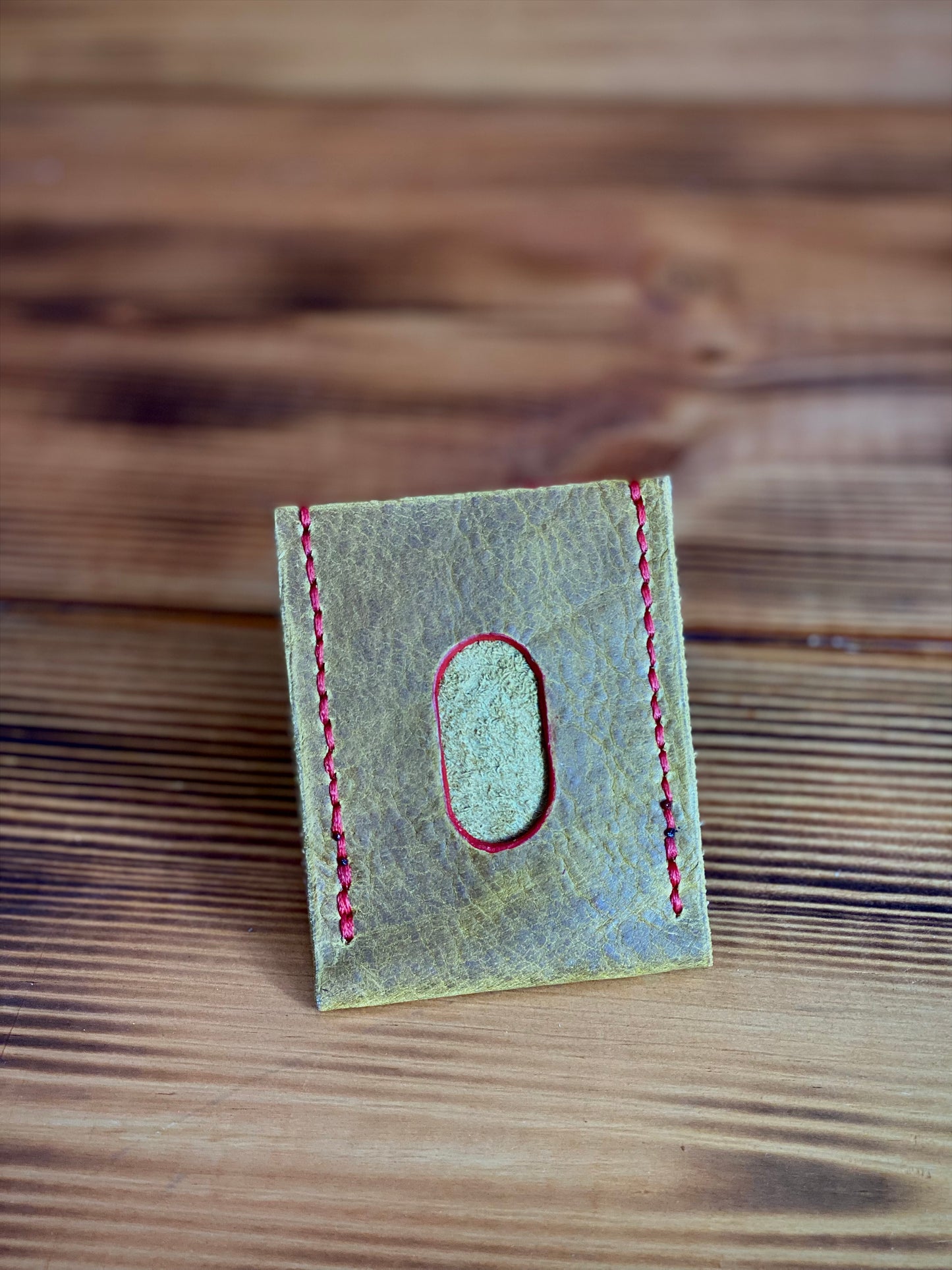 Kaiju Cut and Sew Minimalist Single Pocket Card Holder | Yellow Bison Leather | Handmade in Austin, Texas