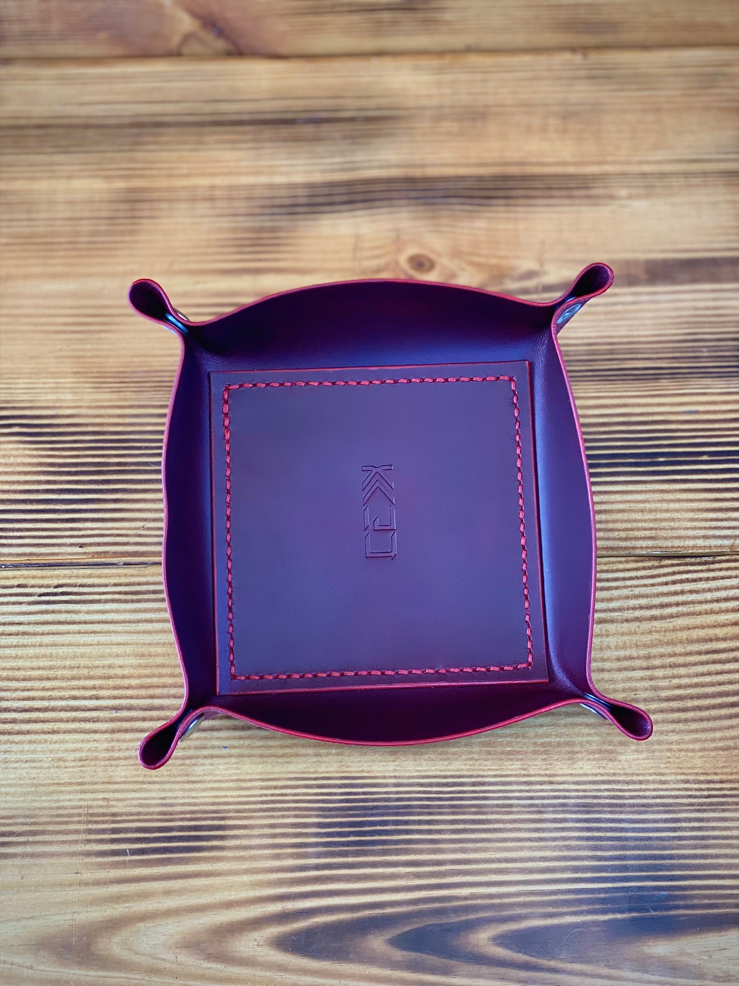 Kaiju Cut and Sew Handmade Leather Catch All | Dice Tray | Made in Austin, Texas | Crimson Horween Leather