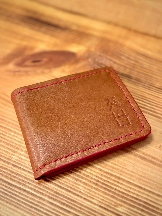 Kaiju Cut and Sew Orange Bison Leather BillFold Wallet | Handmade in Austin, TX