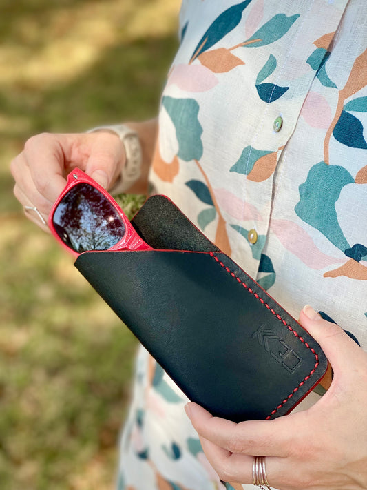 Kaiju Cut and Sew Black Horween Leather Sunglasses / Glasses Case | Handmade in Austin, Texas