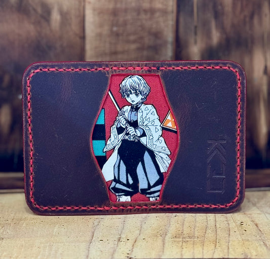 Kaiju Cut and Sew DS Anime |3 Pocket Bifold Minimalist Wallet | Red Bison Leather | Handmade in Austin, TX