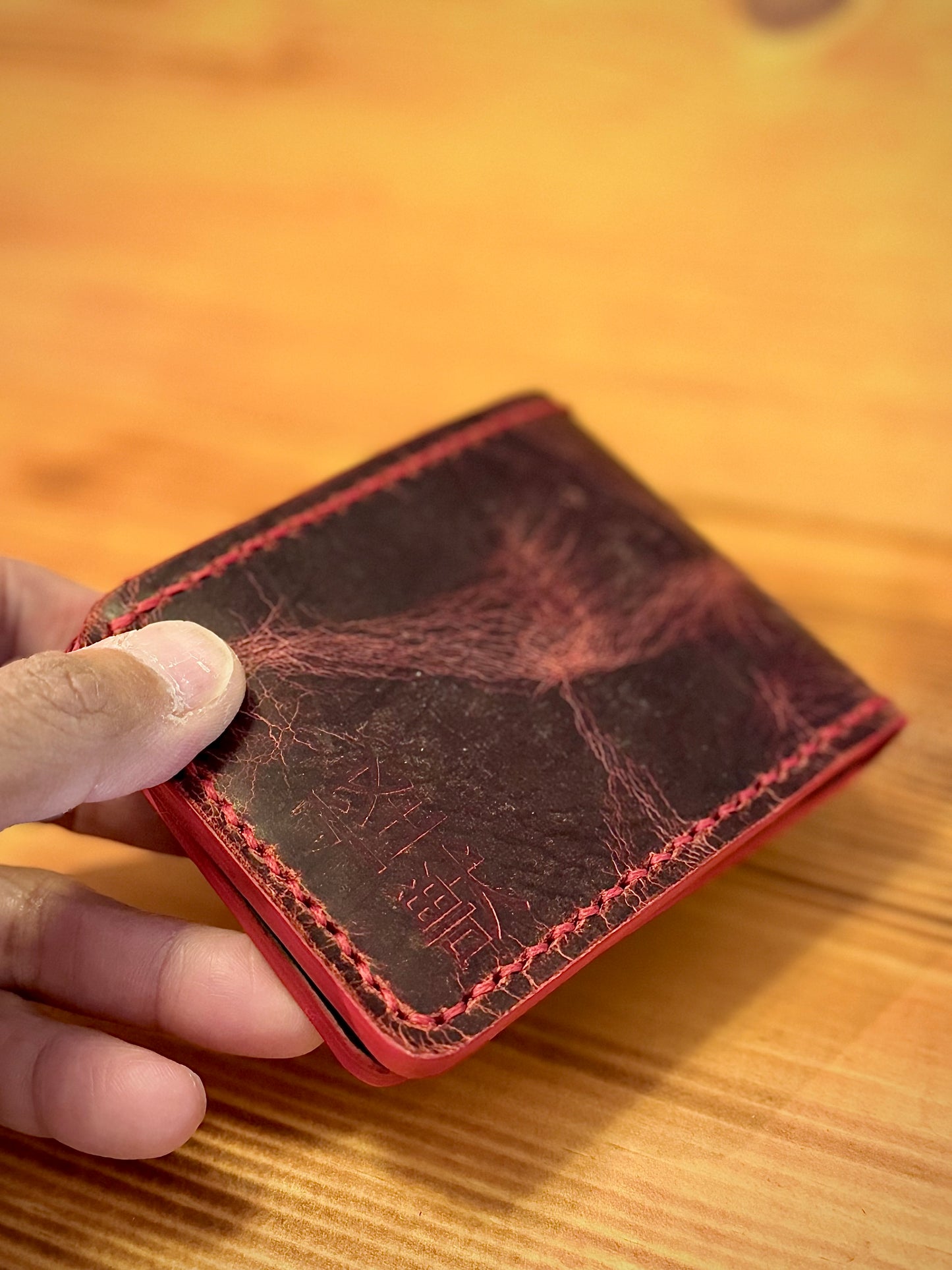 Kaiju Cut and Sew Fire Red Horween Leather BillFold Wallet | Handmade in Austin, TX